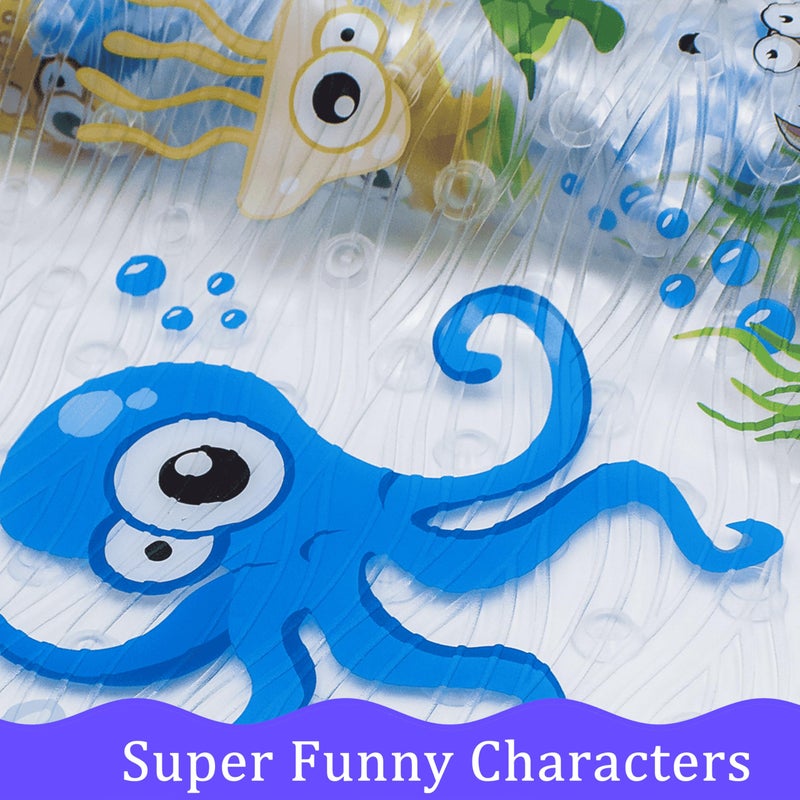 BeeHomee Cartoon Non Slip Bathtub Mat for Kids - 34x15 Inch XL Large Size Anti Slip Shower Mats for for Toddlers Children Baby Floor Tub Mats (Blue Ocean) - Image 3